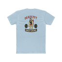 Light blue t-shirt with 'Deadlyft Dad Gang' graphic on the back