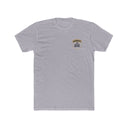 Gray t-shirt with a small logo on the chest against a white background