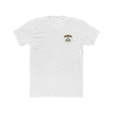 White t-shirt with a logo on a white background