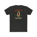 Black t-shirt with 'Deadlyft Dad Gang' graphic on the back against a white background