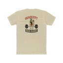 Beige t-shirt with 'Deadlyft Dad Gang' graphic on the back