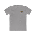 Gray t-shirt with a small logo on the chest against a white background